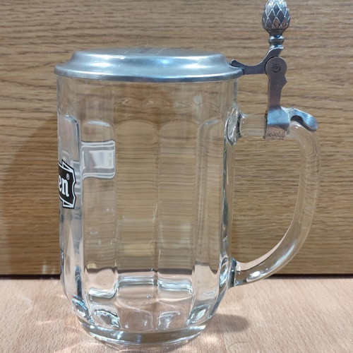 Heineken beer glass mug 500ml used with metal lid from Athenian Brewery