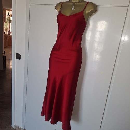 Italian satin wine red strap dress, size medium
