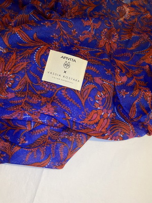 Apivita x Vassia Kostara beach pareo, blue and red