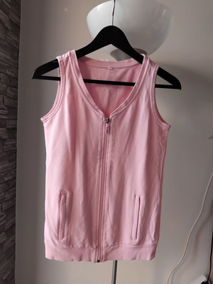 Pink cotton sleeveless zip jacket XS