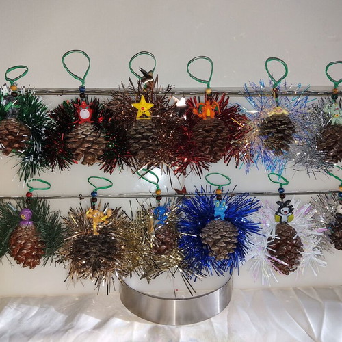 Pinecone Christmas ornaments new, set of 12 with storage box