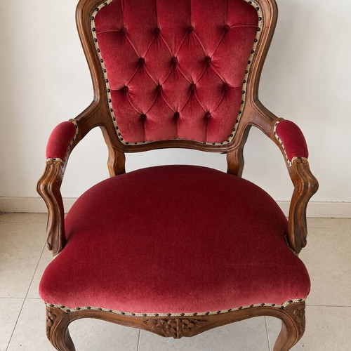 French Provincial Louis XV Style Living Room Suite 6-Piece Burgundy Velvet Like New