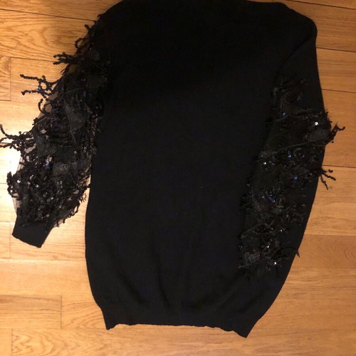 Black evening sweater Jovonna one size like new with transparent sequin sleeves