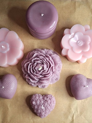 Lavender & Rose Garden set of 7 handmade decorative candles, new