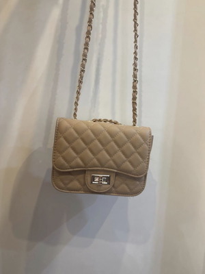 Quilted beige and baby pink nude crossbody bag with gold chain