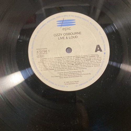 Ozzy Live vinyl record used, metal genre