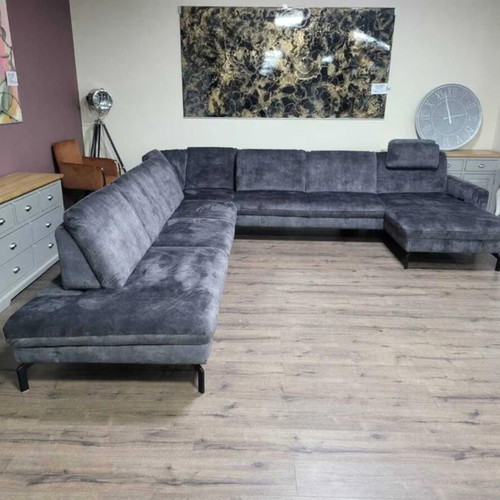Large gray P-shaped fabric corner sofa with electric recliner LS701521 new
