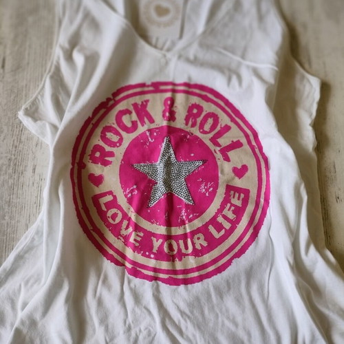 Rock tank top new, white with pink initials and stones, 100% cotton