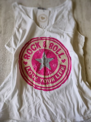 Rock tank top new, white with pink initials and stones, 100% cotton
