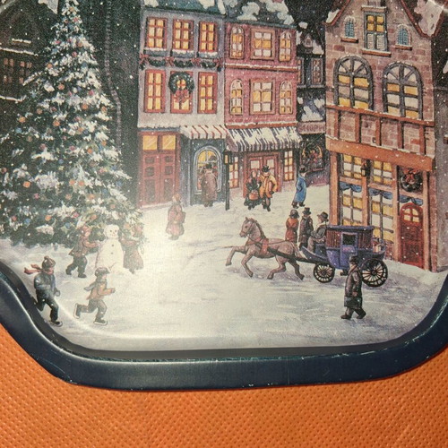 3 vintage metal trays 19.5×16cm, Christmas & butterfly theme, pack