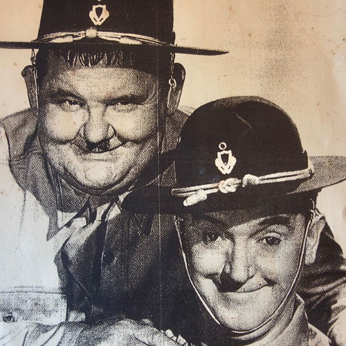 Vintage Laurel & Hardy charcoal portrait from Great Guns (1941) used