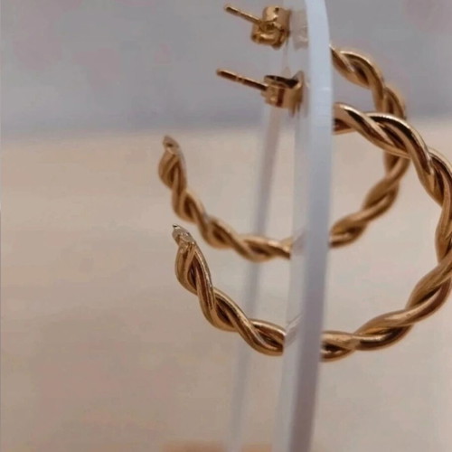 Steel hoop earrings with braid new, gold-colored