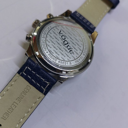 Vogue men's watch new, blue leather strap, 45mm dial, waterproof