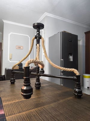 Industrial loft ceiling light black with rope, 5 E27 sockets like new