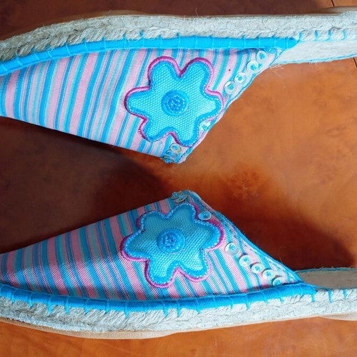 Espadrilles size 37 new, striped turquoise and pink