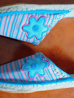 Espadrilles size 37 new, striped turquoise and pink