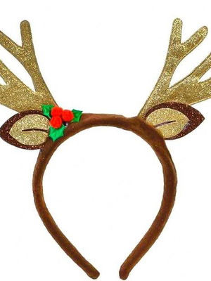 Christmas headband Rudolph antlers brown with ears and gold horns new