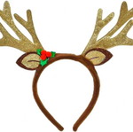 Christmas headband Rudolph antlers brown with ears and gold horns new