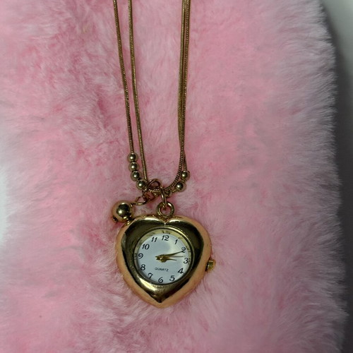 Gold heart necklace with watch