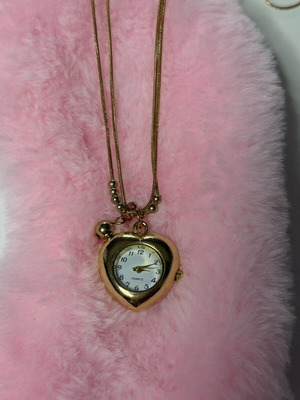 Gold heart necklace with watch