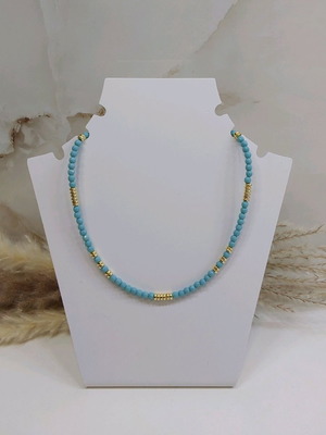 Necklace with semiprecious polygonal agate and hematite stones, steel clasp, new