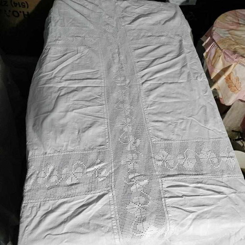 Handmade embroidered linen tablecloth used