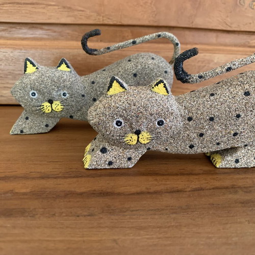Set of 2 handmade wooden and sand decorative cats