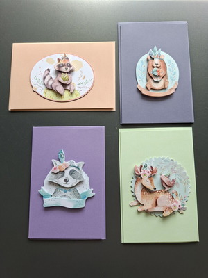 Handmade 3D greeting cards with envelopes