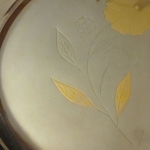 Vintage Oval Serving Tray Inox 18/10 with 24K Gold Details used