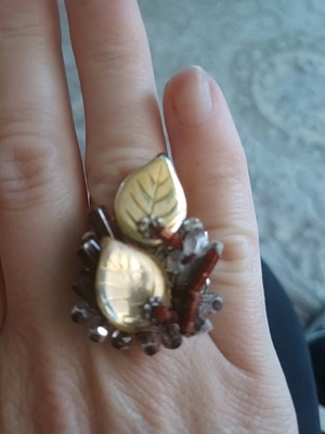 Ring used handmade with beads, brown, openable