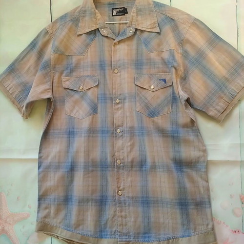 Criminal Depi shirt L, beige and blue cotton