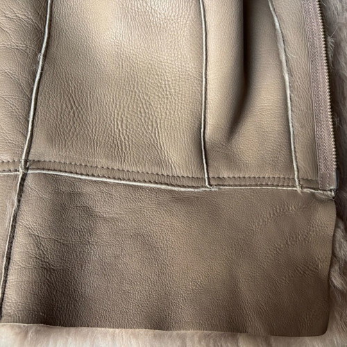 Mouton fur vest used, genuine, gray and beige