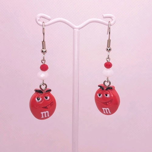 M&M's candy earrings new, red