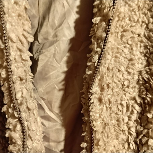 Fleece jacket like new with hood, gray and beige, size L