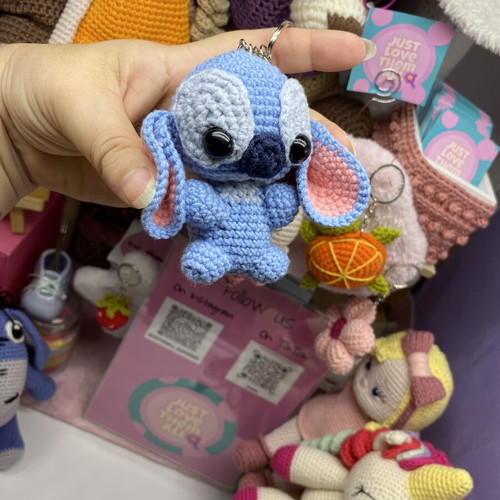 Stitch Handmade Crochet Keychain Blue