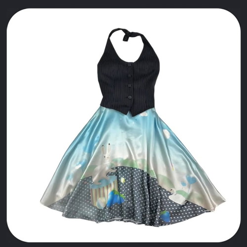 Fornarina vintage dress Alice in Wonderland theme like new, blue turquoise