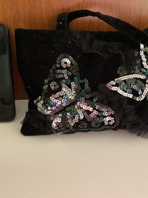 Vintage Black Velvet Handbag with Embroidered Sequins and Tulle like new