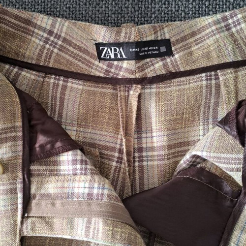 Zara checked pants like new, wide high-waisted, beige brown