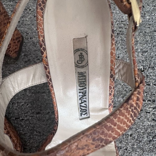Bournazos Leather Snake Orange Heels 9cm used, size 36