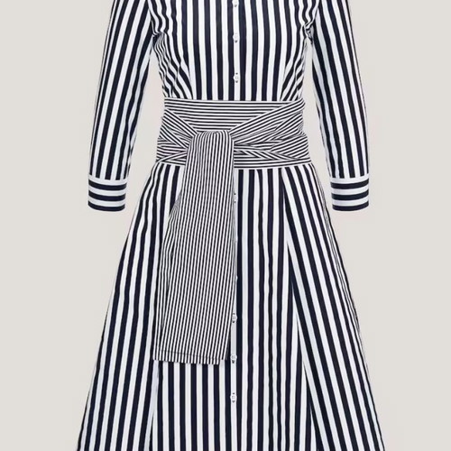 Midi striped shirt dress like new, white and blue, with belt