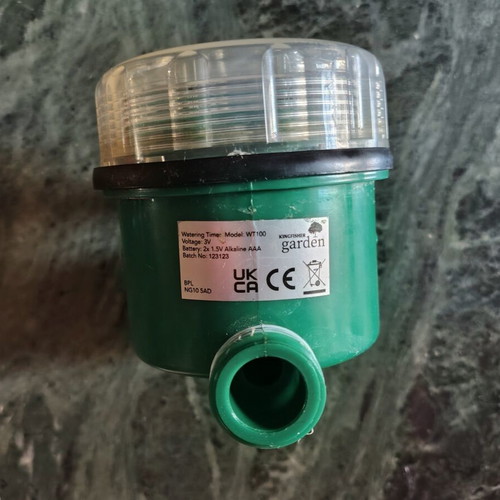 Kingfisher Analog Watering Timer used with hose pistol and accessories