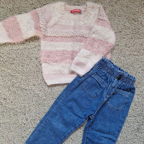 Energiers jean and pullover set like new, blue and pink, 92cm