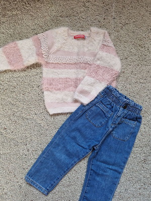 Energiers jean and pullover set like new, blue and pink, 92cm