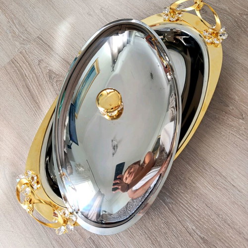 Stainless Steel Oval Serving Platter with Swarovski like new