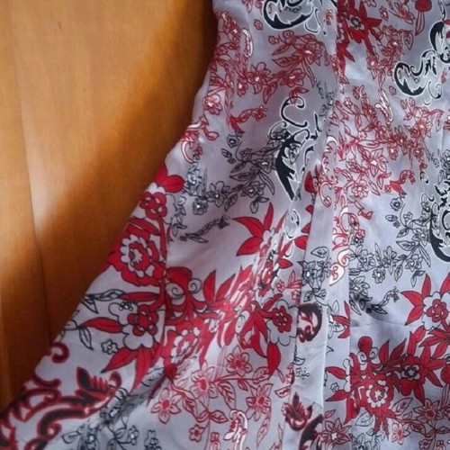 John Paul Richard satin skirt grey with red and pink flowers like new