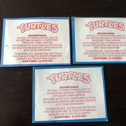 Teenage Mutant Ninja Turtles vintage stickers used, set of 3, Karouzel 1990