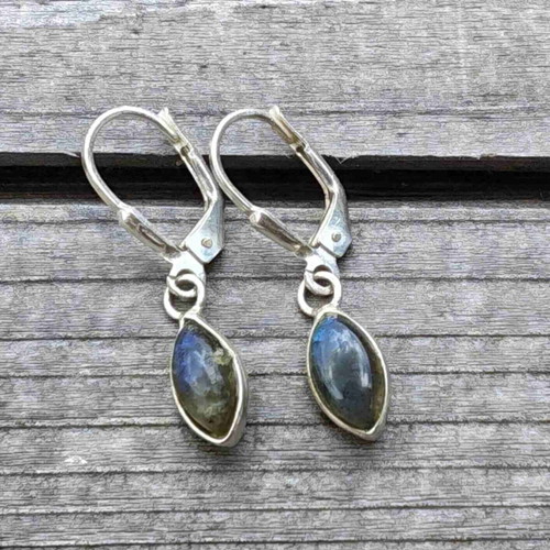 Silver earrings with natural labradorite, new