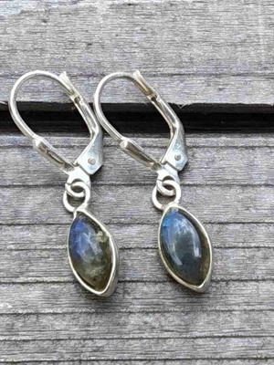 Silver earrings with natural labradorite, new