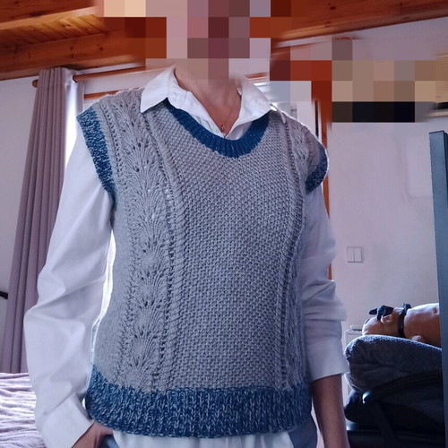 Handmade women's vest new, gray and blue, size S