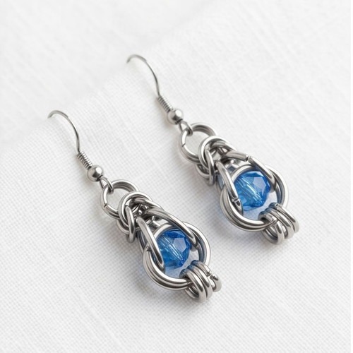 Gothic earrings with blue stone made of stainless steel, new